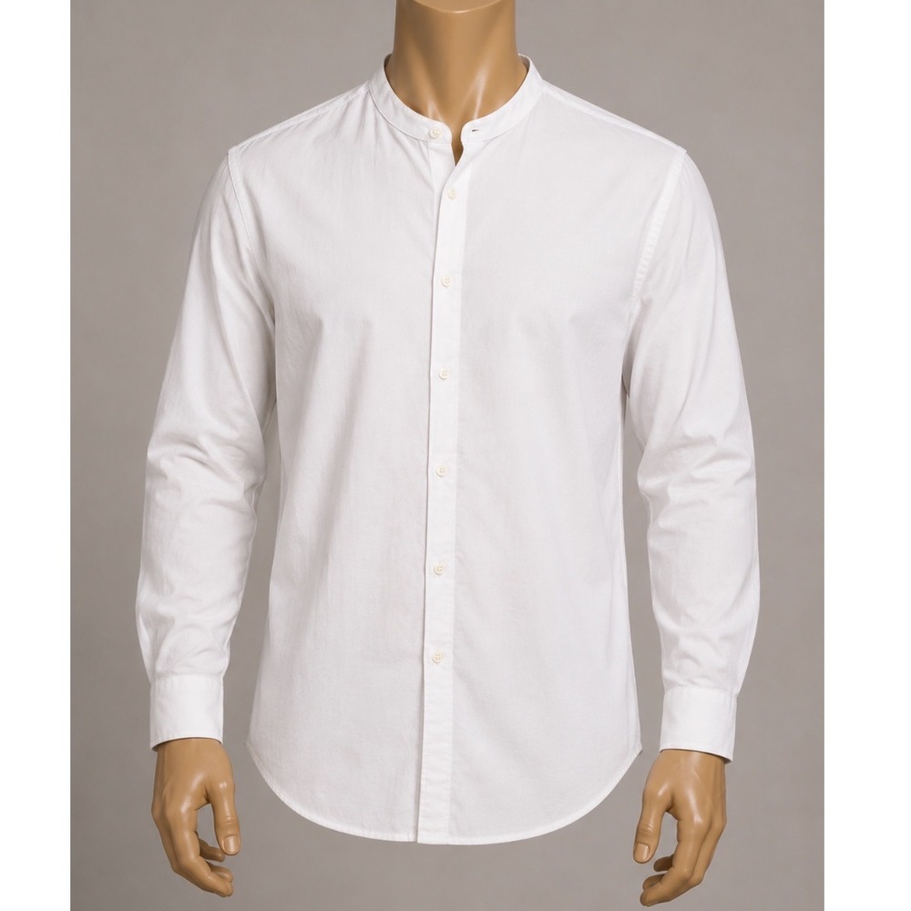 H&M Grandad Collar Shirt Mens XL White New Slim Fit Long Sleeve Button Up